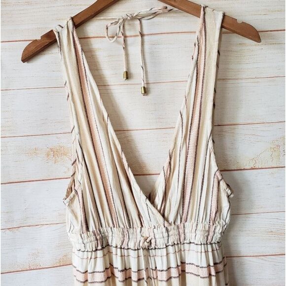 L Space Emma Maxi Dress Coverup Plunging Neckline in Cream Stripe Women's Medium - Picture 9 of 11